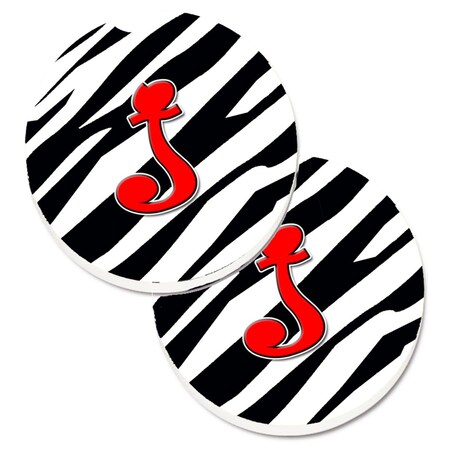 Carolines Treasures Monogram Initial J Zebra Red Set of 2 Cup Holder Car Coaster CJ1024-JCARC